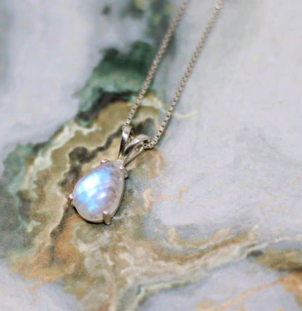 Silver Rainbow Moonstone Gemstone Necklace | Healing June Birthstone Necklace - Image 8