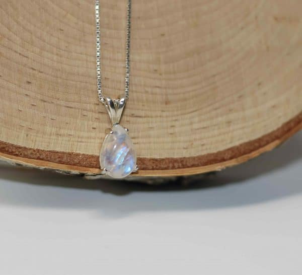 Silver Rainbow Moonstone Gemstone Necklace | Healing June Birthstone Necklace - Image 2