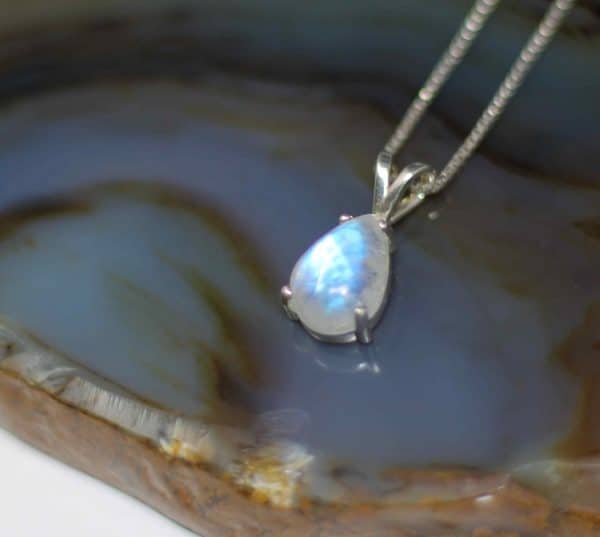 Silver Rainbow Moonstone Gemstone Necklace | Healing June Birthstone Necklace - Image 3
