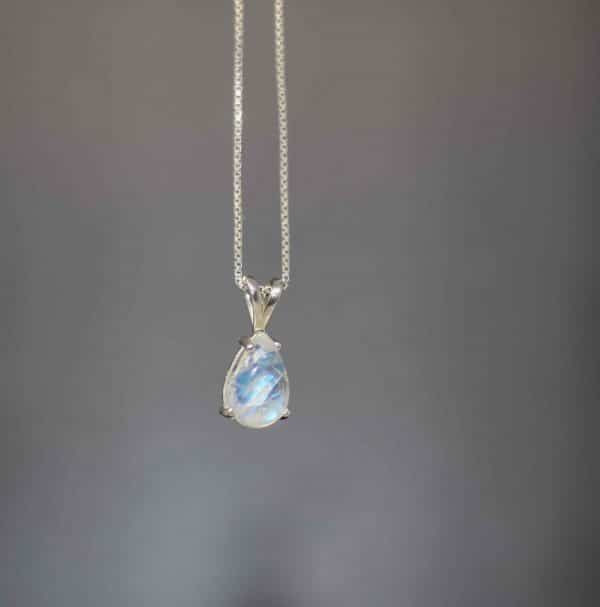 Silver Rainbow Moonstone Gemstone Necklace | Healing June Birthstone Necklace - Image 4