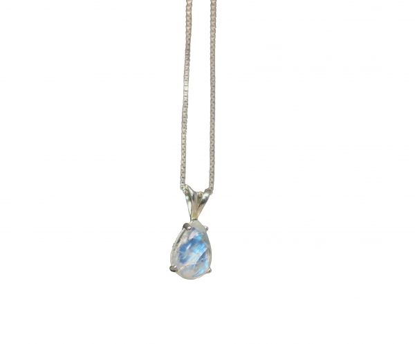 Silver Rainbow Moonstone Gemstone Necklace | Healing June Birthstone Necklace - Image 5