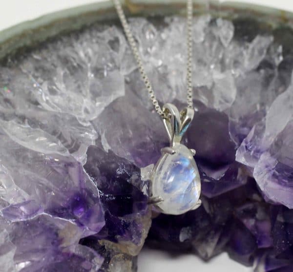 Silver Rainbow Moonstone Gemstone Necklace | Healing June Birthstone Necklace - Image 6