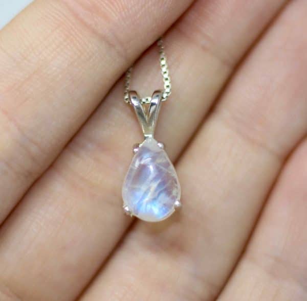 Silver Rainbow Moonstone Gemstone Necklace | Healing June Birthstone Necklace - Image 7