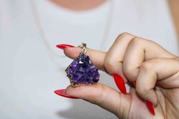 Raw Amethyst Crystal Necklace | Silver Crystal Druzy Pendant - Image 7