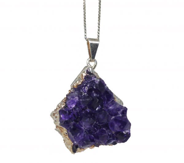 Raw Amethyst Crystal Necklace | Silver Crystal Druzy Pendant