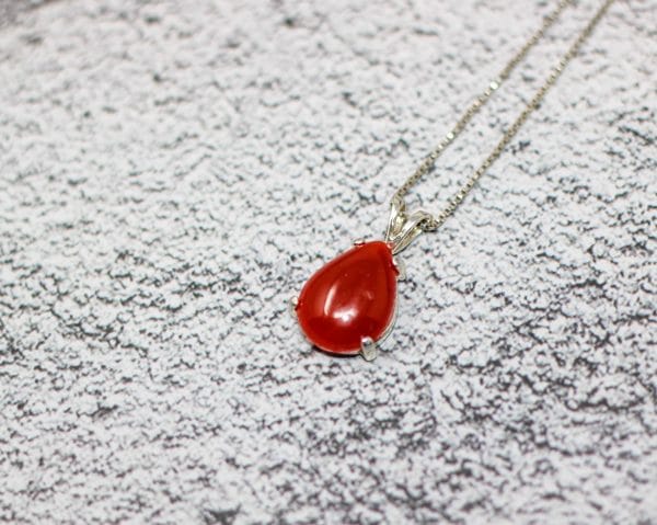 Carnelian Necklace | 925 Silver Carnelian Birthstone Pendant - Image 2