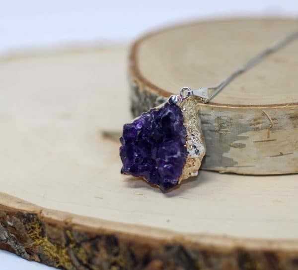 Raw Amethyst Crystal Necklace | Silver Crystal Druzy Pendant - Image 6