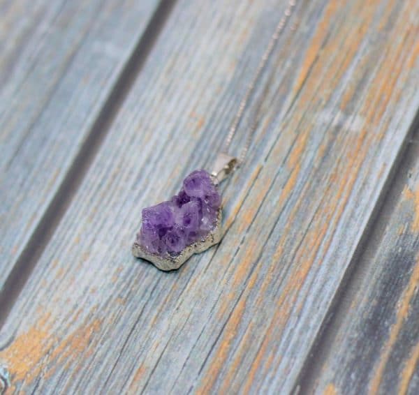 Raw Amethyst Crystal Necklace | Silver Crystal Druzy Pendant - Image 5