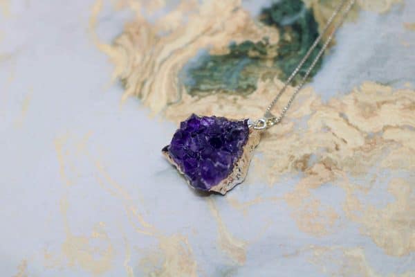 Raw Amethyst Crystal Necklace | Silver Crystal Druzy Pendant - Image 4