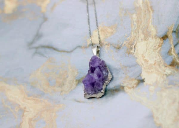 Raw Amethyst Crystal Necklace | Silver Crystal Druzy Pendant - Image 3