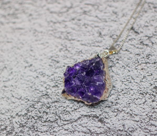 Raw Amethyst Crystal Necklace | Silver Crystal Druzy Pendant - Image 2
