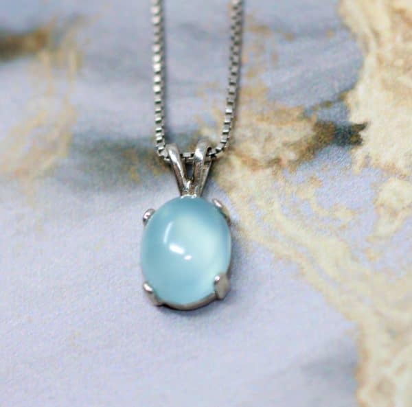 Aqua Blue Chalcedony Necklace | Dainty 925 Silver Necklace