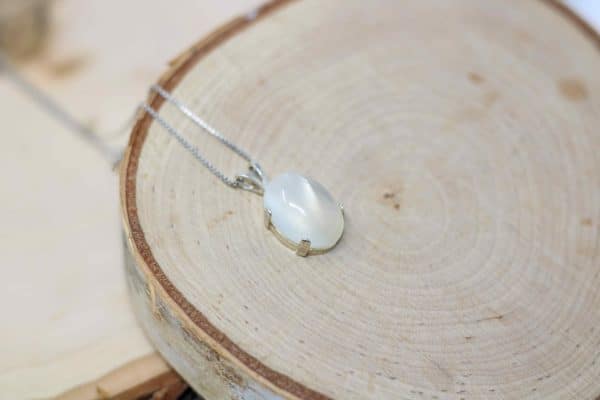 White Cat's Eye Moonstone Necklace | Handmade June Birthstone Necklace - Image 6