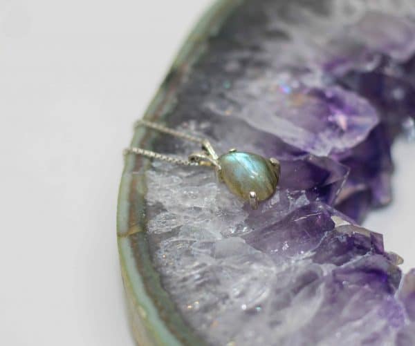 Dainty Labradorite Necklace | Sterling Silver Crystal Pendant - Image 2