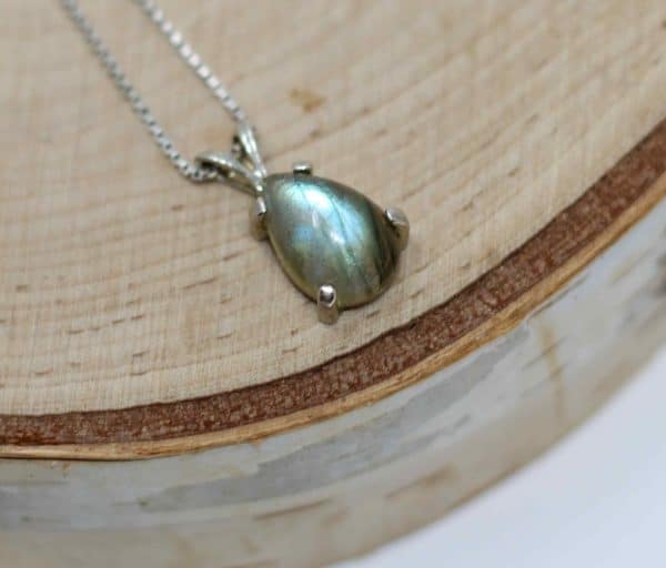 Dainty Labradorite Necklace | Sterling Silver Crystal Pendant