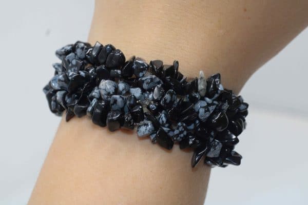 Black Obsidian Bracelet | Snowflake Obsidian Black Beaded Cuff Bracelet - Image 3