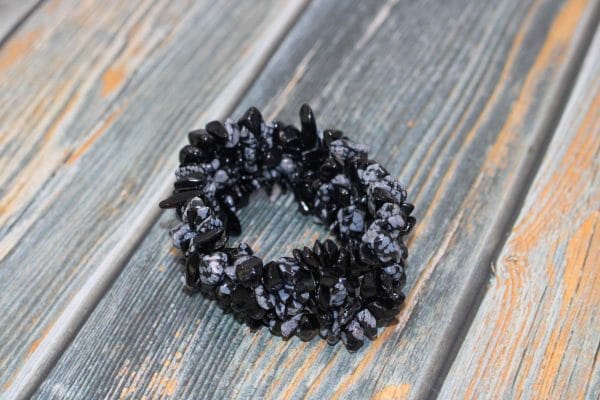 Black Obsidian Bracelet | Snowflake Obsidian Black Beaded Cuff Bracelet - Image 4