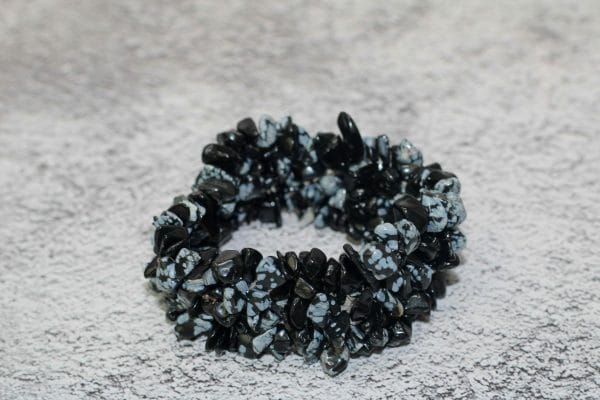 Black Obsidian Bracelet | Snowflake Obsidian Black Beaded Cuff Bracelet - Image 2