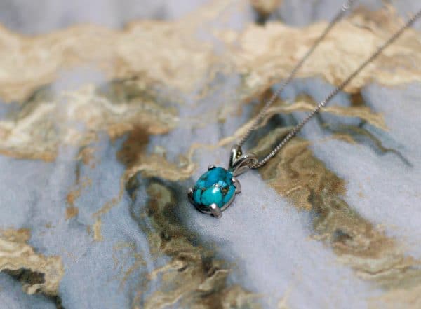 Sterling Silver Turquoise Necklace | Dainty Turquoise Gemstone Pendant - Image 4
