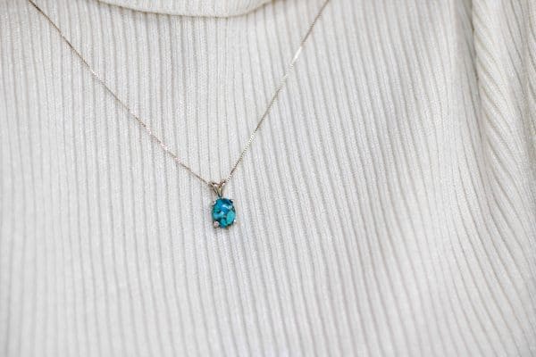 Sterling Silver Turquoise Necklace | Dainty Turquoise Gemstone Pendant - Image 3