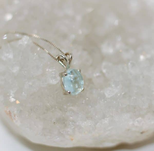 925 Silver Aquamarine Necklace | Dainty March Birthstone Necklace - Image 2