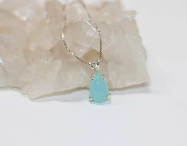 Tiny Aqua Blue Chalcedony Necklace |  March Birthstone Necklace - Image 4