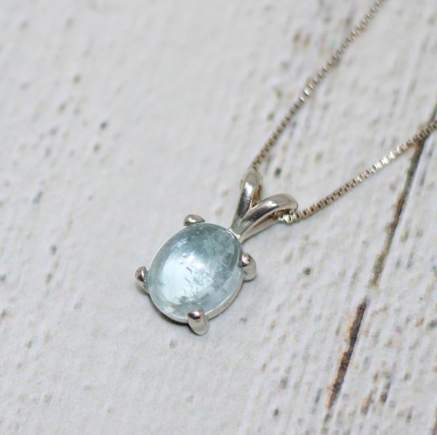 Aquamarine Pendant Necklace 18 Inch Sterling Silver March Birthstone Jewelry For Women 