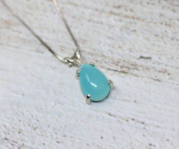 Tiny Aqua Blue Chalcedony Necklace |  March Birthstone Necklace