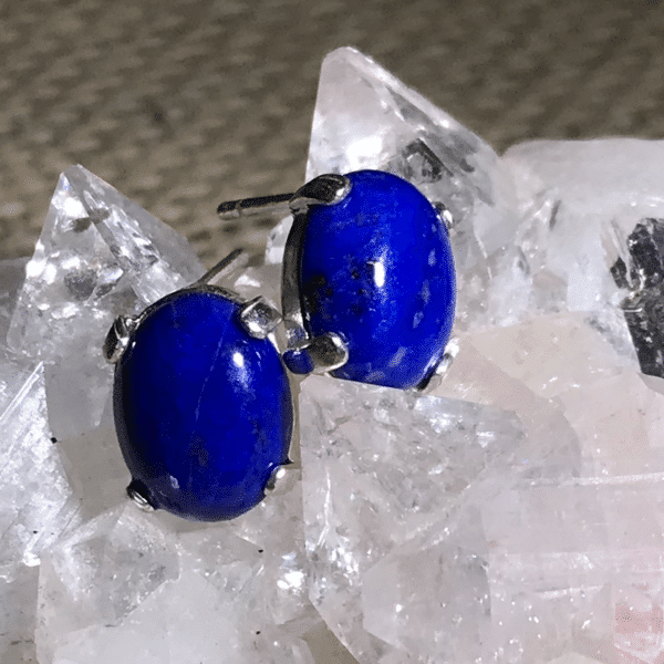 Blue Lapis Lazuli Earrings | Dainty Sterling Silver Stud Earrings - Image 2