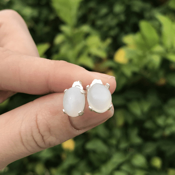 White Moonstone Stud Earrings - Image 2