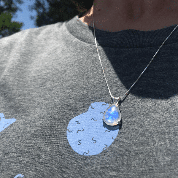 Handmade Rainbow Moonstone Necklace | June Birthstone Moonstone Pendant | Sterling Silver Gemstone Necklace - Image 9
