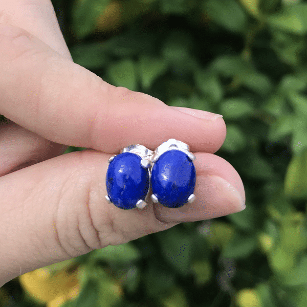 Blue Lapis Lazuli Earrings | Dainty Sterling Silver Stud Earrings
