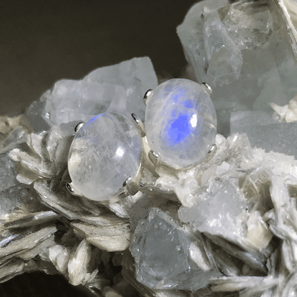Dainty Rainbow Moonstone Stud Earrings | Delicate Silver Moonstone Earrings