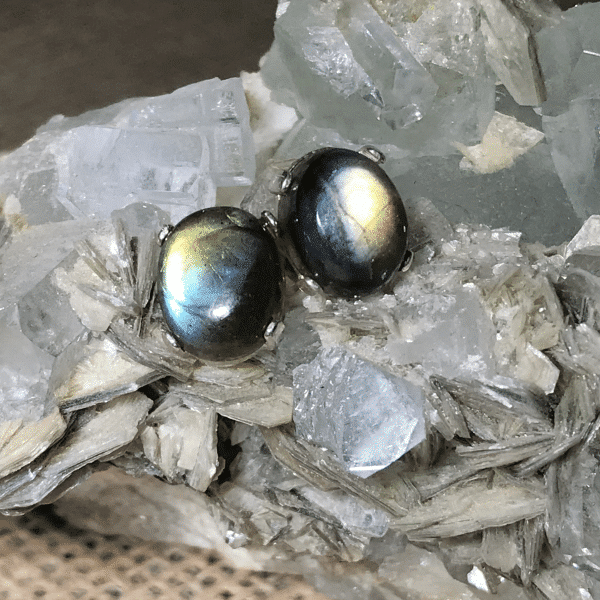 Tiny Labradorite Earrings | Dainty Silver Stud Earrings