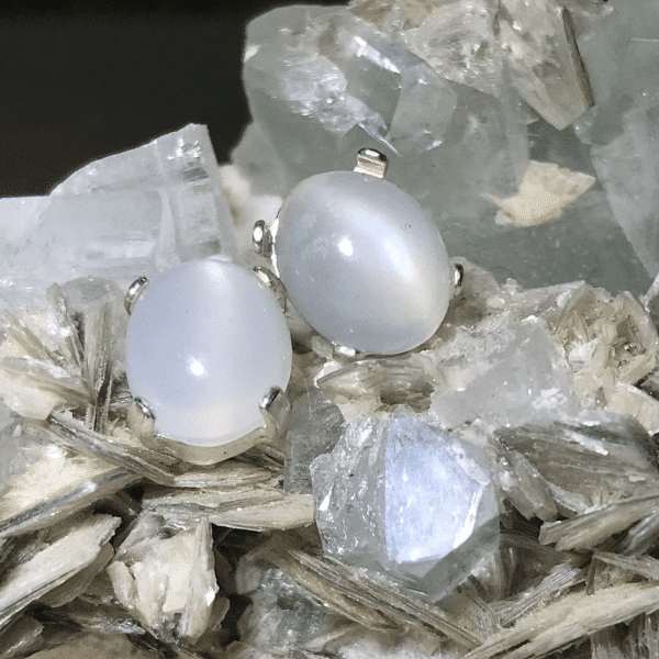 White Moonstone Stud Earrings