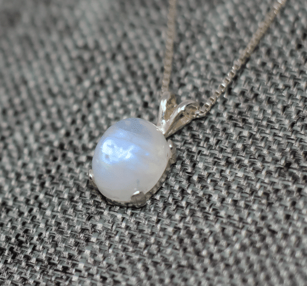 Dainty Rainbow Moonstone Necklace | Handmade 925 Silver Moonstone Pendant