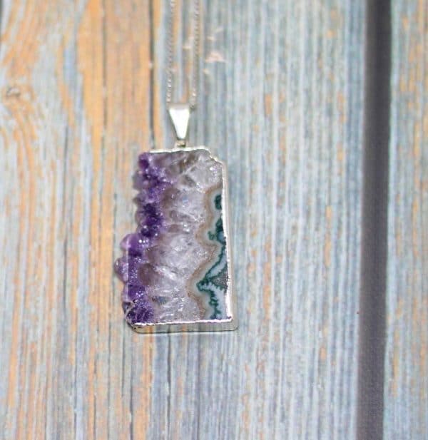 Raw Amethyst Geode Necklace | Amethyst Slice Crystal Necklace - Image 2