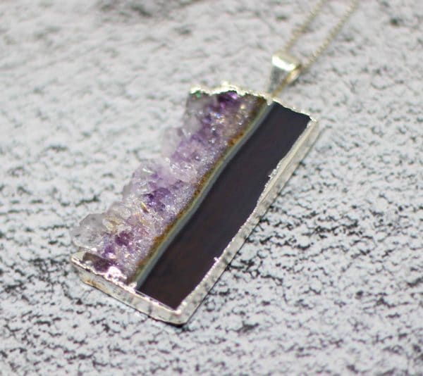 Raw Amethyst Geode Necklace | Amethyst Slice Crystal Necklace - Image 4