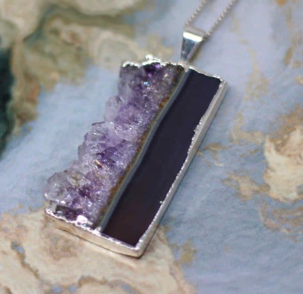Raw Amethyst Geode Necklace | Amethyst Slice Crystal Necklace - Image 3