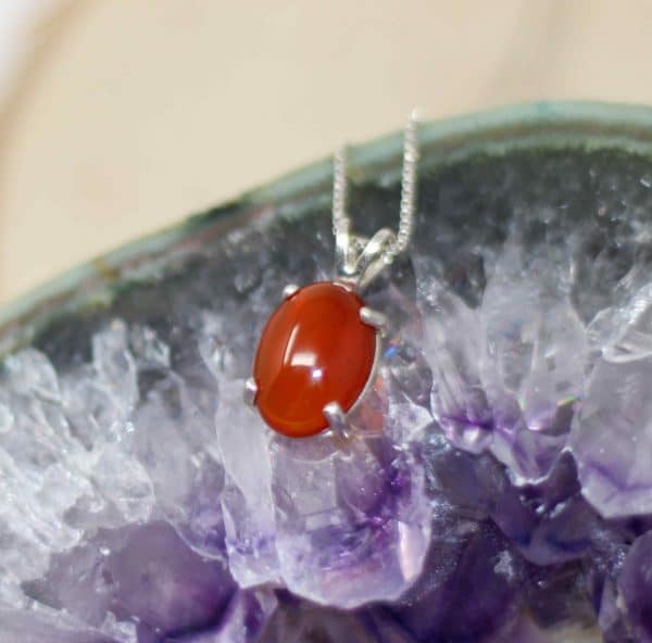 Orange Carnelian Gemstone Necklace | Silver Carnelian Stone Pendant - Image 6