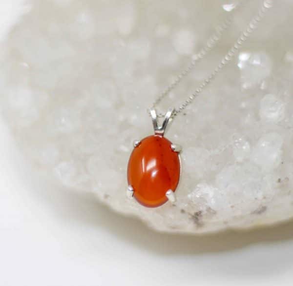 Orange Carnelian Gemstone Necklace | Silver Carnelian Stone Pendant - Image 4