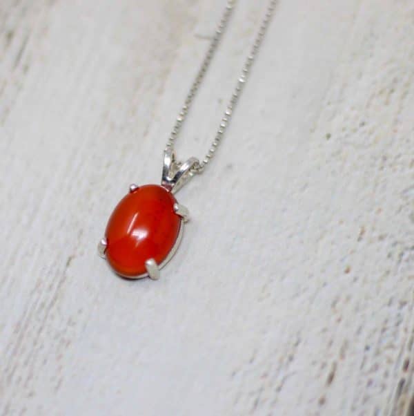 Orange Carnelian Gemstone Necklace | Silver Carnelian Stone Pendant - Image 3