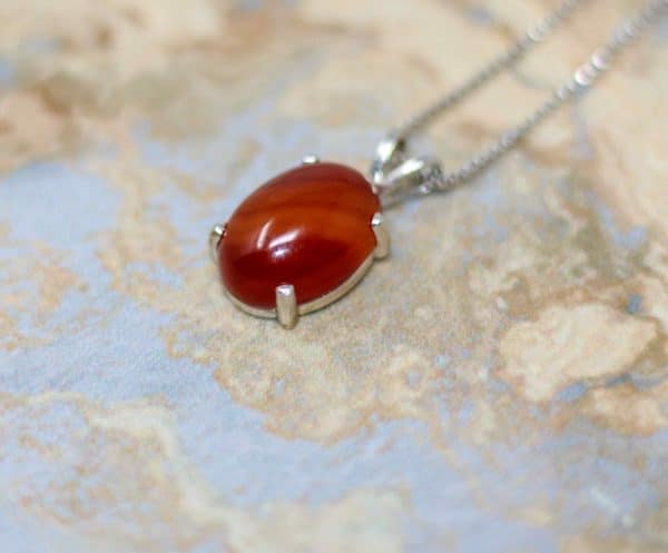 Orange Carnelian Gemstone Necklace | Silver Carnelian Stone Pendant - Image 7