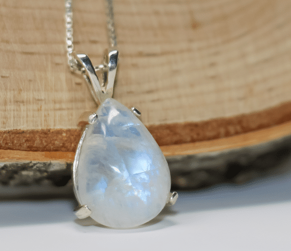 Handmade Rainbow Moonstone Necklace | June Birthstone Moonstone Pendant | Sterling Silver Gemstone Necklace