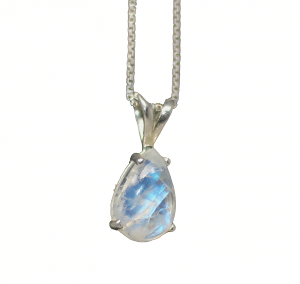 Silver Rainbow Moonstone Gemstone Necklace | Healing June Birthstone Necklace